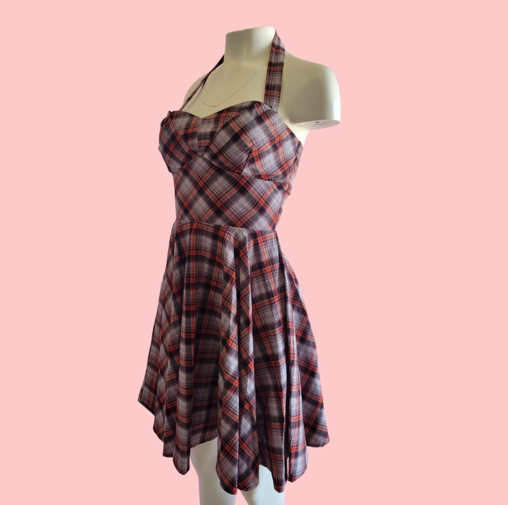 Retro Rockabilly fall plaid halter pinup dress